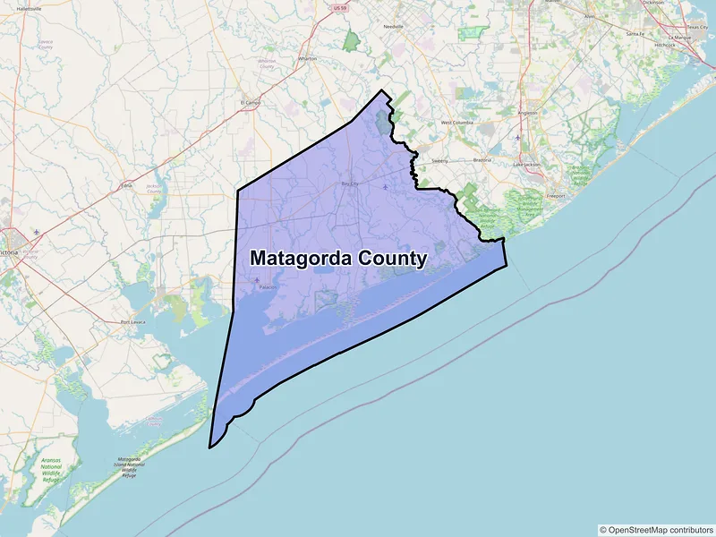 Map of Matagorda County, Texas and ZIP codes