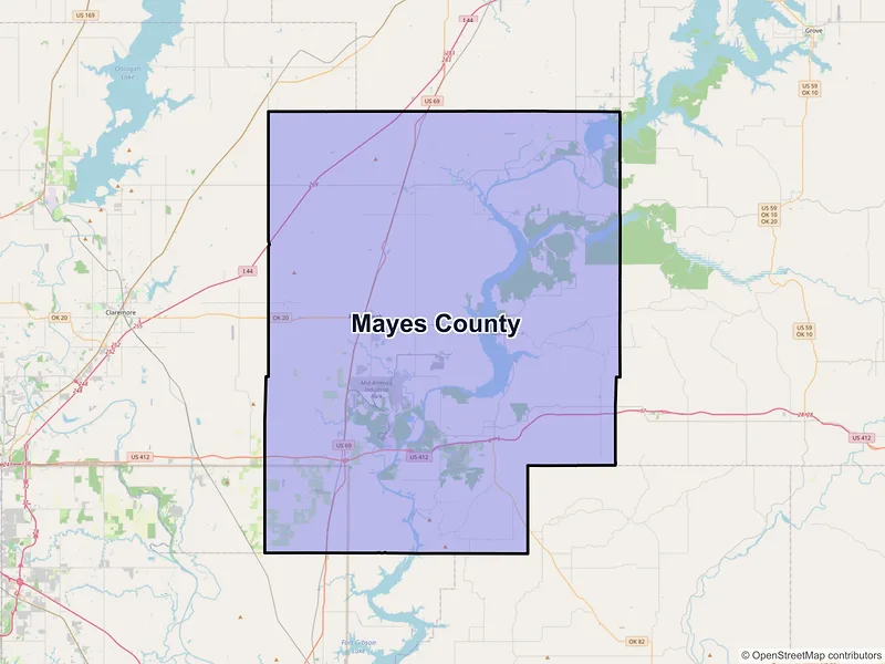Map of Mayes County, Oklahoma and ZIP codes