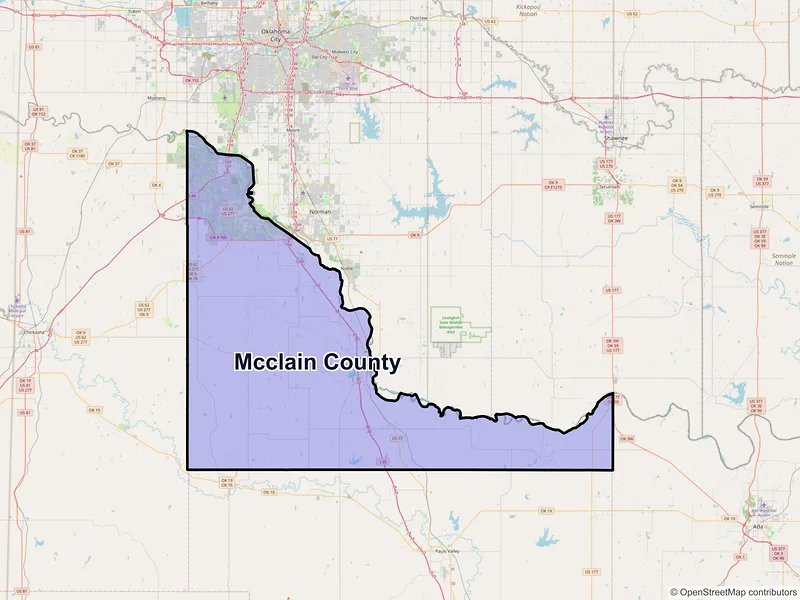 Map of McClain County, Oklahoma and ZIP codes