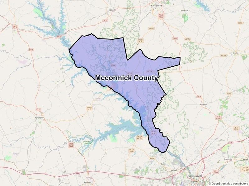 Map of McCormick County, South Carolina and ZIP codes