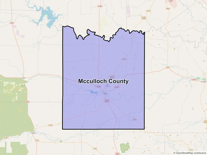 Map of McCulloch County, Texas and ZIP codes