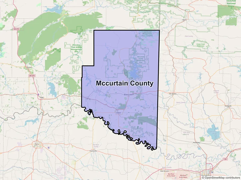 Map of McCurtain County, Oklahoma and ZIP codes