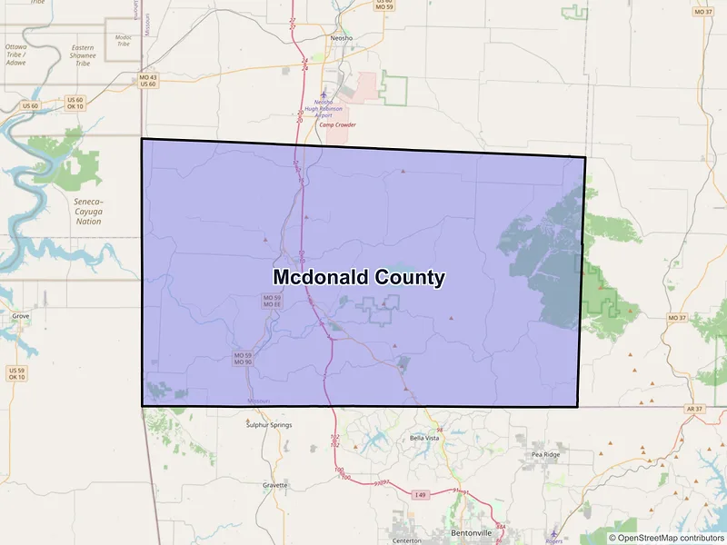 Map of McDonald County, Missouri and ZIP codes