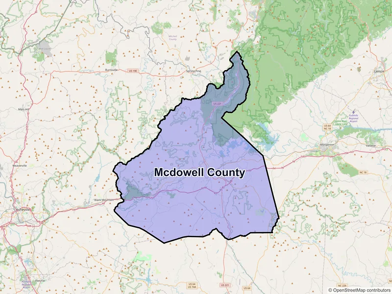 Map of McDowell County, North Carolina and ZIP codes