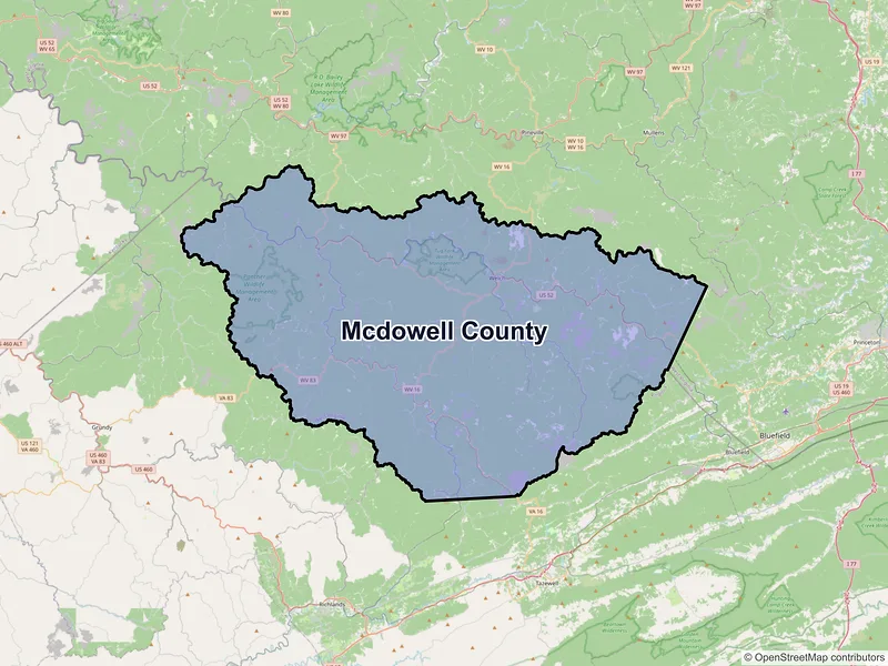 Map of McDowell County, West Virginia and ZIP codes