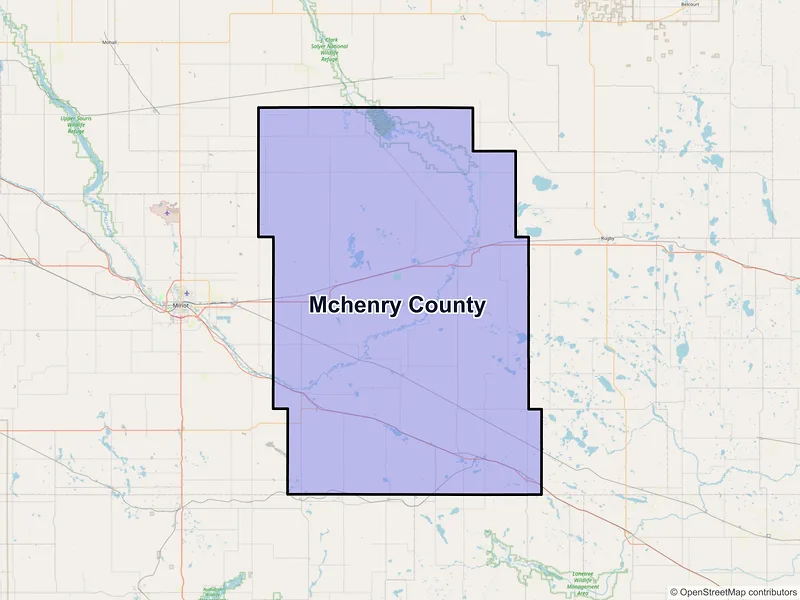 Map of McHenry County, North Dakota and ZIP codes