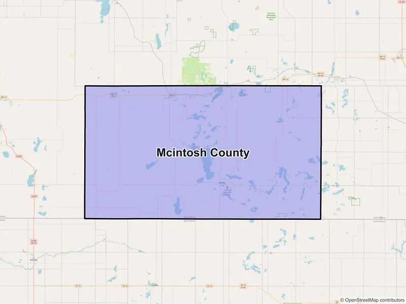 Map of McIntosh County, North Dakota and ZIP codes