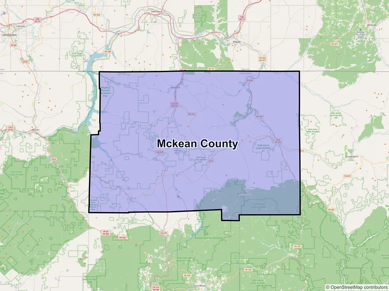 Map of McKean County, Pennsylvania and ZIP codes