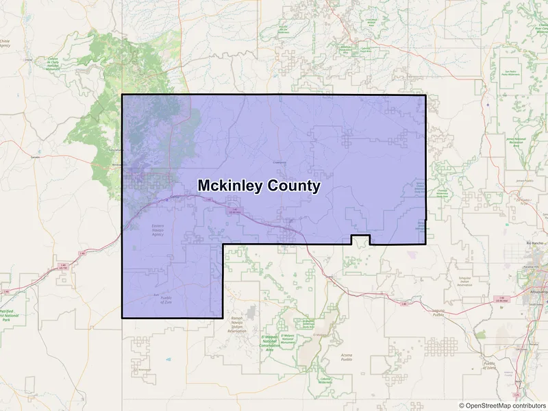 Map of McKinley County, New Mexico and ZIP codes