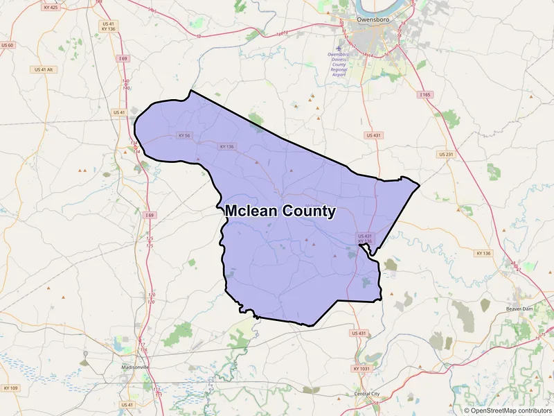 Map of McLean County, Kentucky and ZIP codes