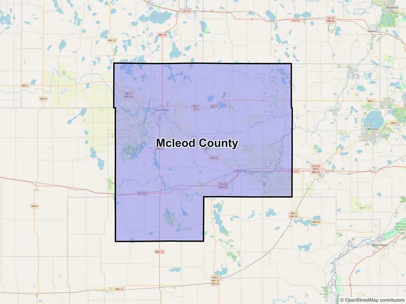 Map of McLeod County, Minnesota and ZIP codes