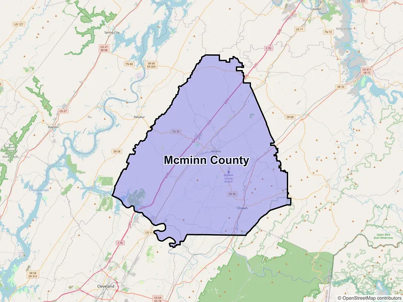 Map of McMinn County, Tennessee and ZIP codes