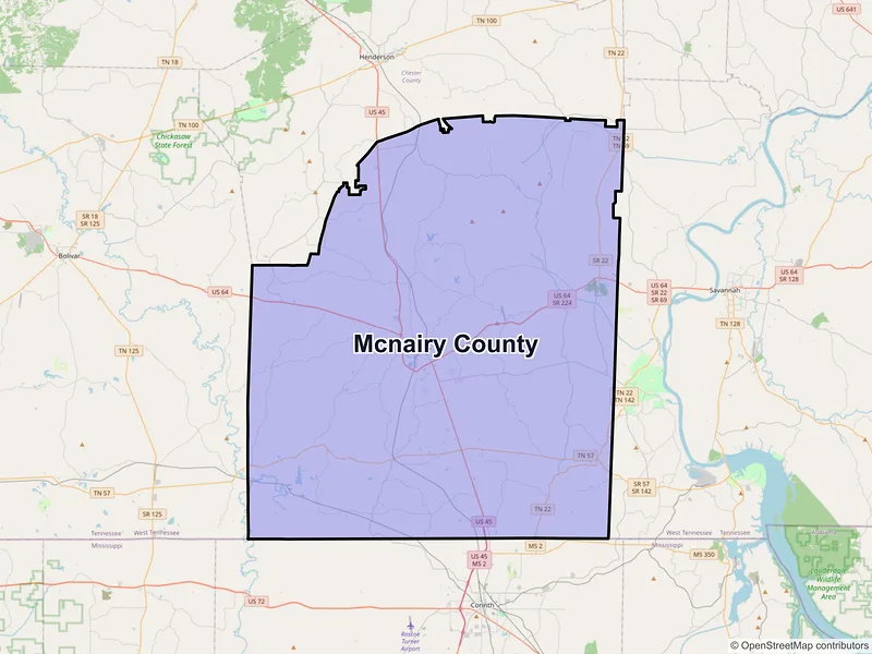 Map of McNairy County, Tennessee and ZIP codes