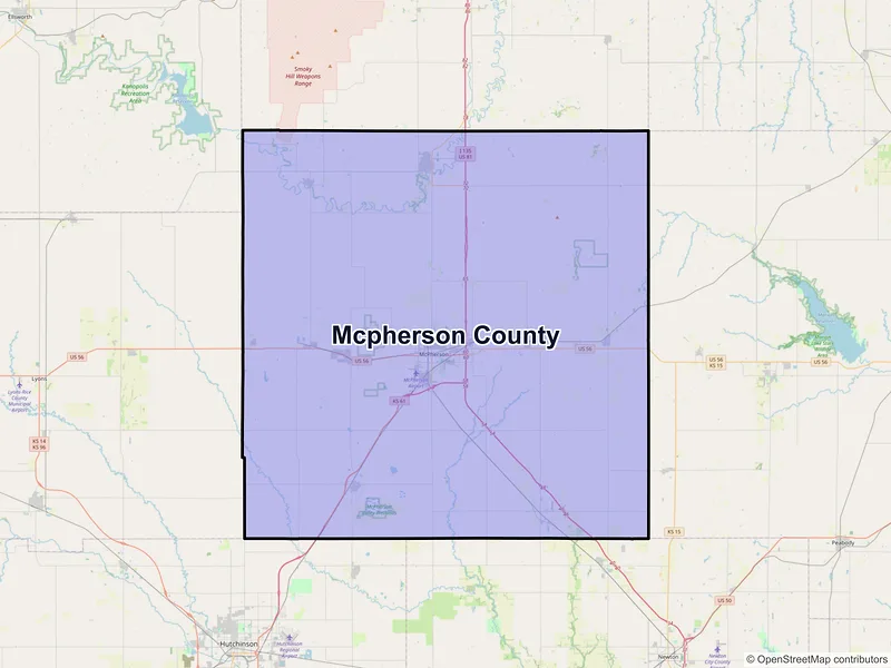 Map of McPherson County, Kansas and ZIP codes