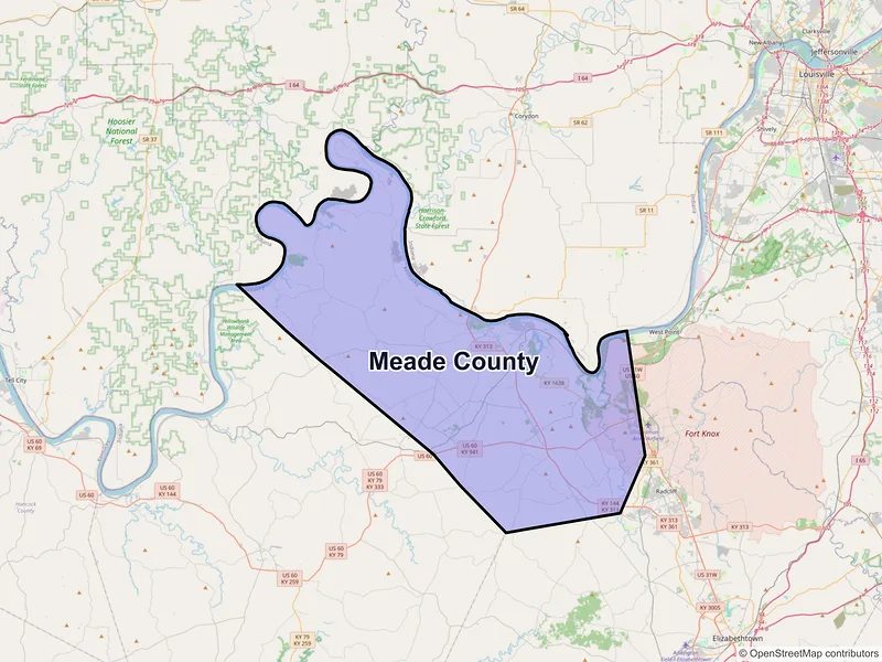 Map of Meade County, Kentucky and ZIP codes