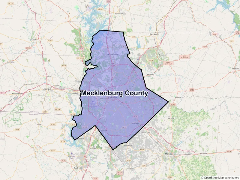 Map of Mecklenburg County, North Carolina and ZIP codes