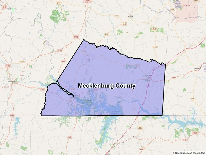 Map of Mecklenburg County, Virginia and ZIP codes