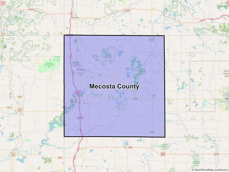 Map of Mecosta County, Michigan and ZIP codes