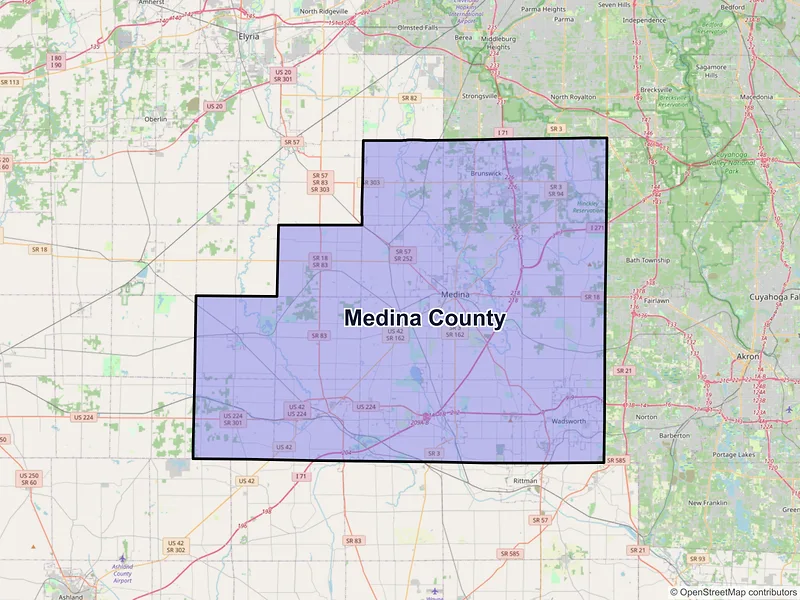 Map of Medina County, Ohio and ZIP codes