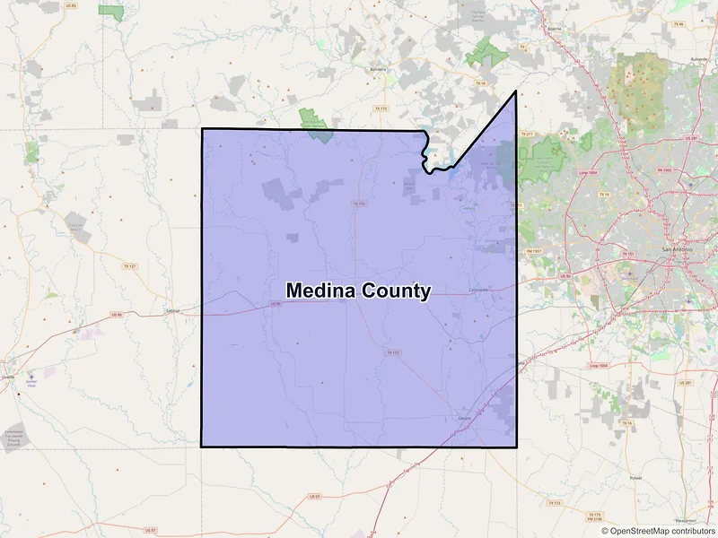 Map of Medina County, Texas and ZIP codes