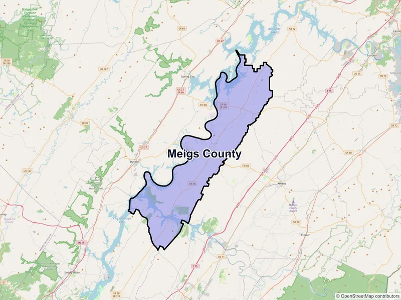 Map of Meigs County, Tennessee and ZIP codes