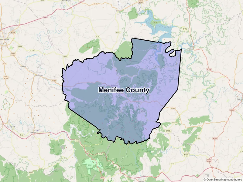 Map of Menifee County, Kentucky and ZIP codes