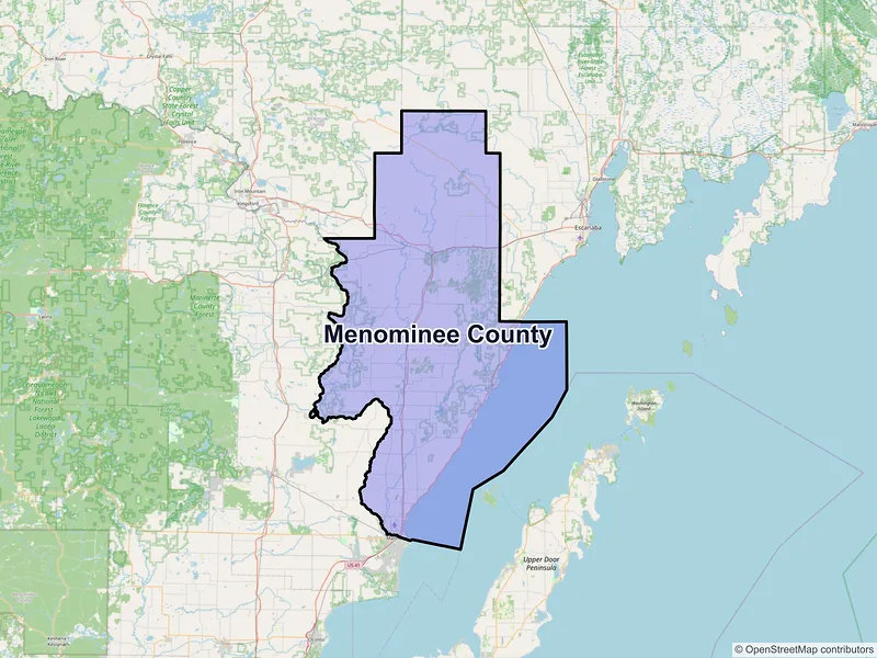 Map of Menominee County, Michigan and ZIP codes