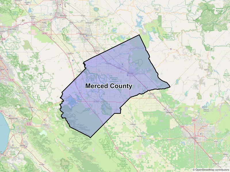 Map of Merced County, California and ZIP codes