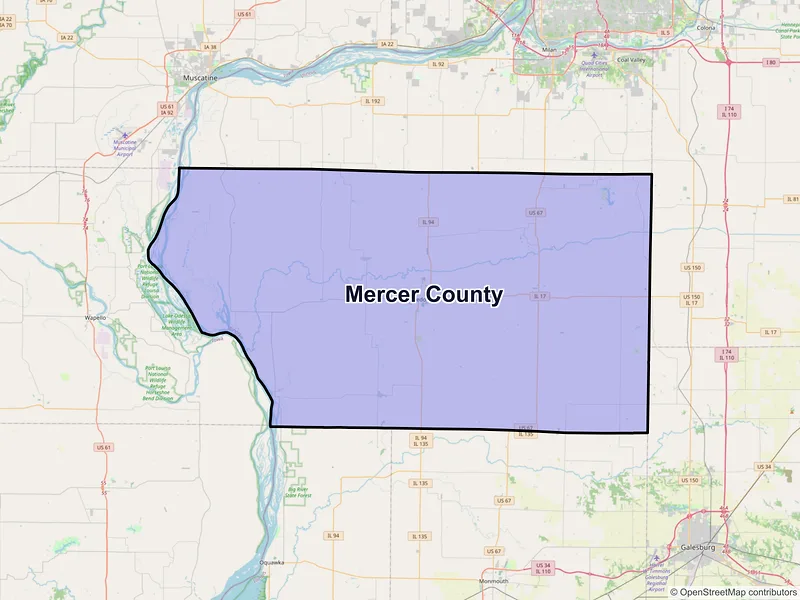 Map of Mercer County, Illinois and ZIP codes