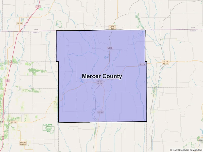 Map of Mercer County, Missouri and ZIP codes