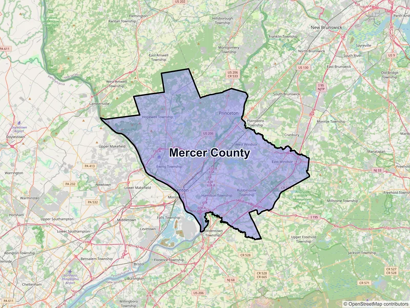 Map of Mercer County, New Jersey and ZIP codes