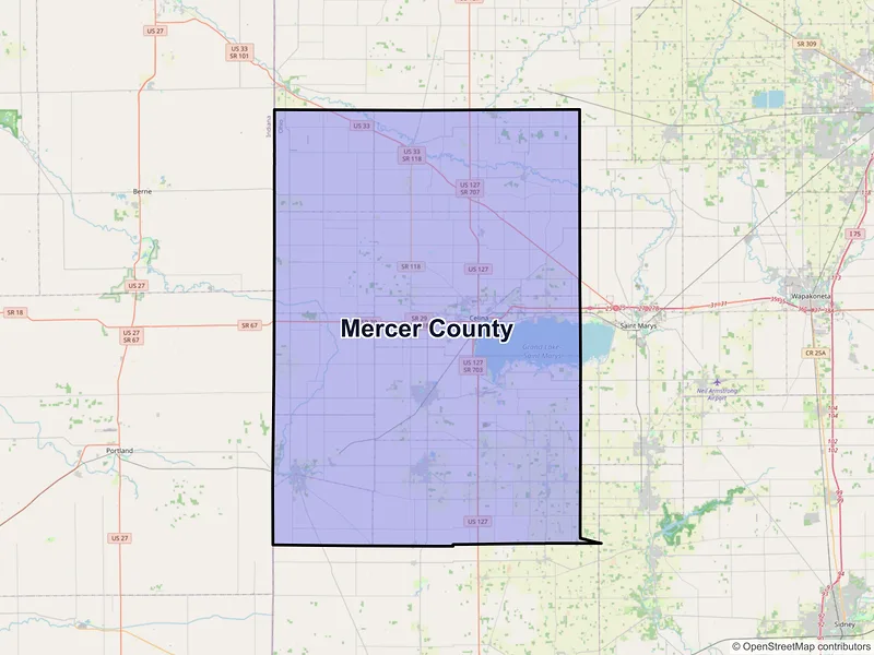 Map of Mercer County, Ohio and ZIP codes