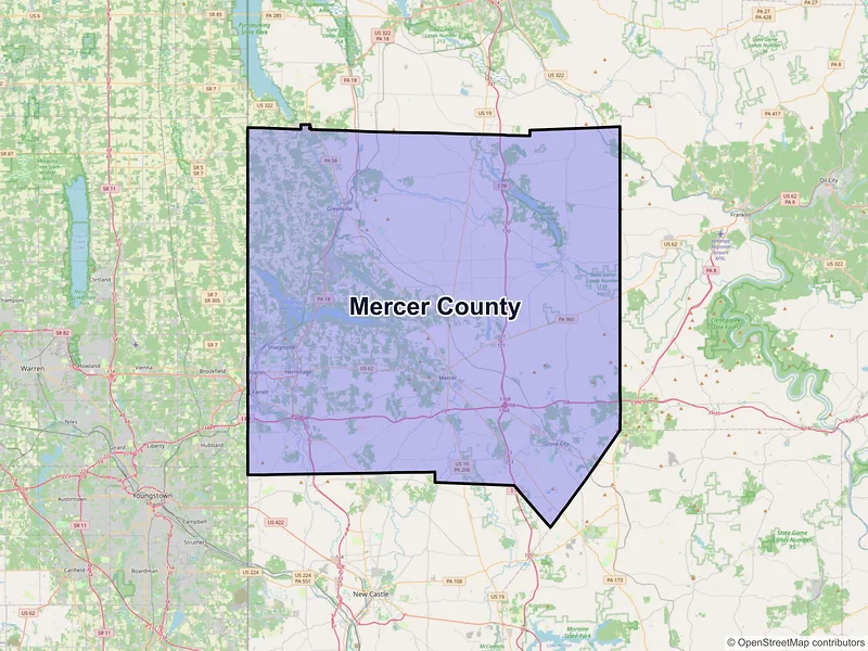 Map of Mercer County, Pennsylvania and ZIP codes