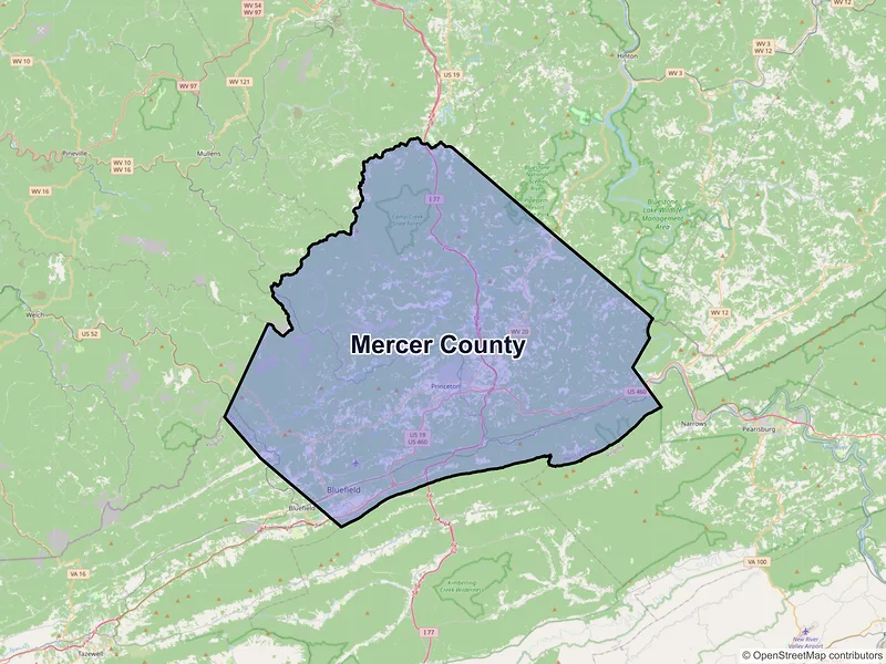 Map of Mercer County, West Virginia and ZIP codes