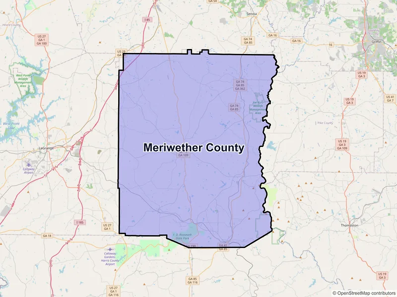 Map of Meriwether County, Georgia and ZIP codes
