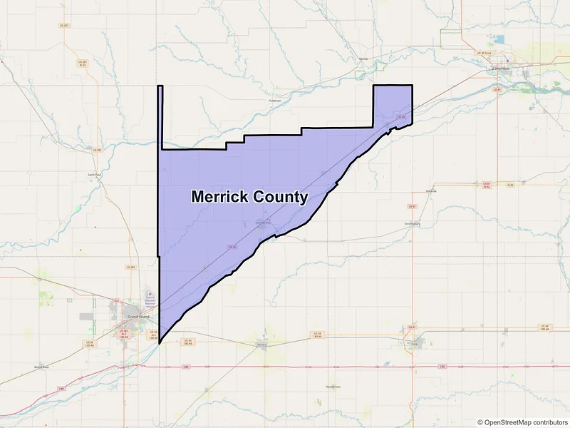 Map of Merrick County, Nebraska and ZIP codes