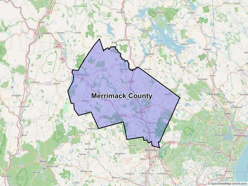 Map of Merrimack County, New Hampshire and ZIP codes