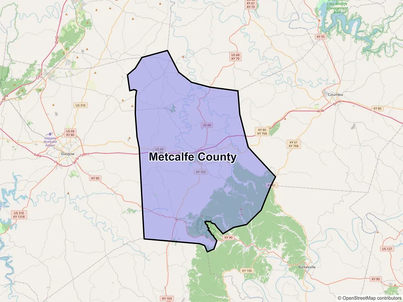 Map of Metcalfe County, Kentucky and ZIP codes