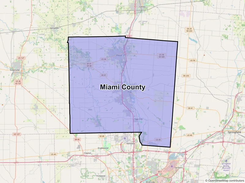 Map of Miami County, Ohio and ZIP codes