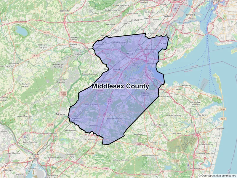 Map of Middlesex County, New Jersey and ZIP codes