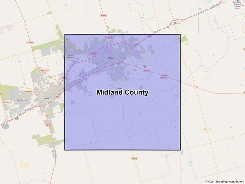 Map of Midland County, Texas and ZIP codes