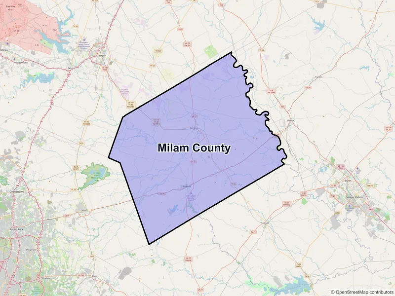 Map of Milam County, Texas and ZIP codes
