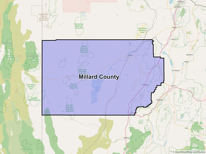 Map of Millard County, Utah and ZIP codes