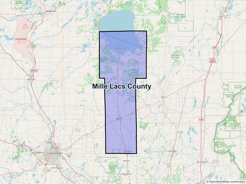 Map of Mille Lacs County, Minnesota and ZIP codes