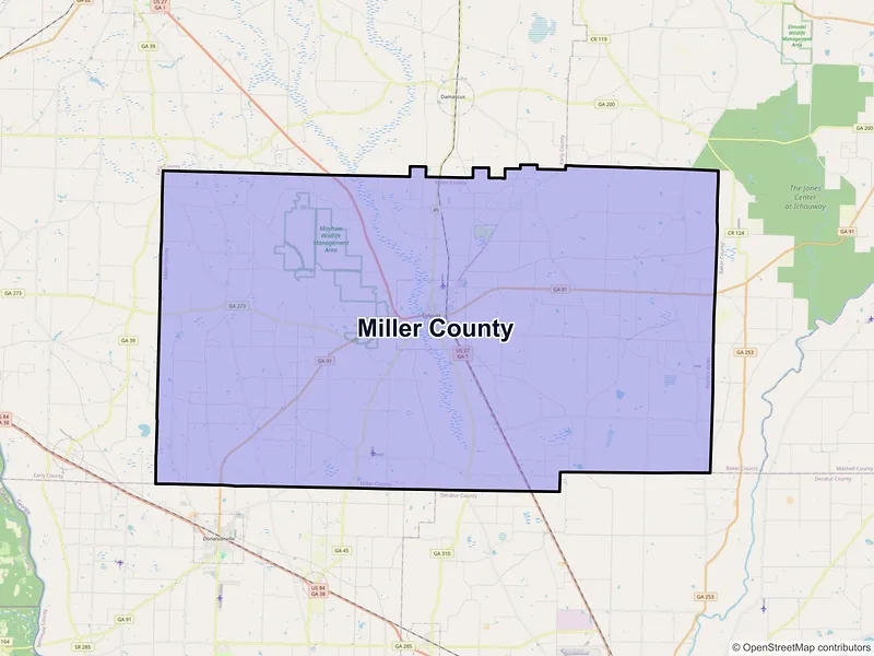 Map of Miller County, Georgia and ZIP codes
