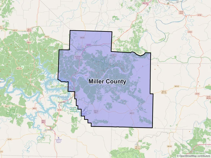 Map of Miller County, Missouri and ZIP codes