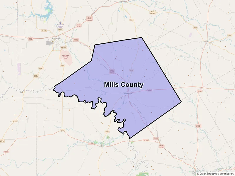 Map of Mills County, Texas and ZIP codes