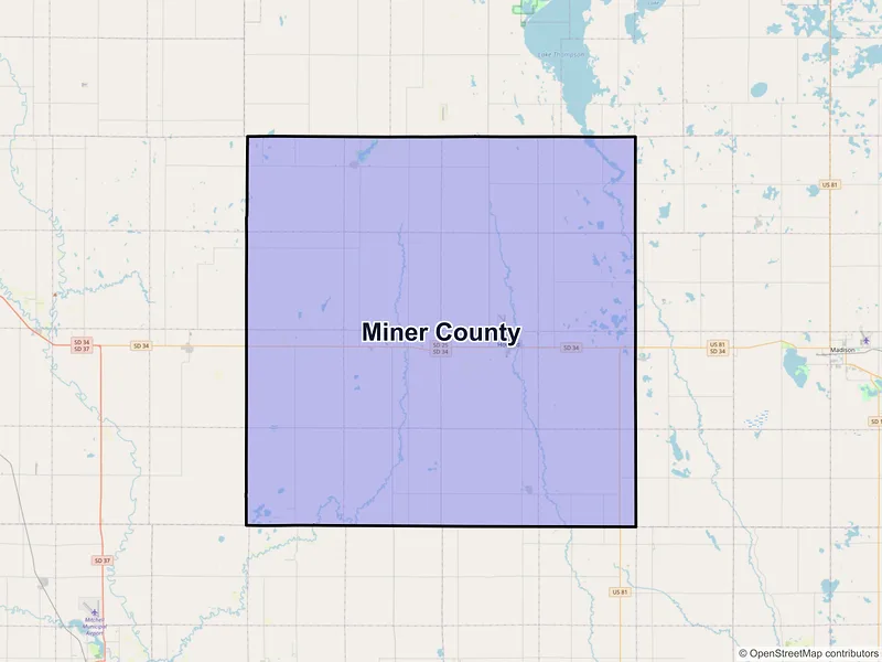 Map of Miner County, South Dakota and ZIP codes