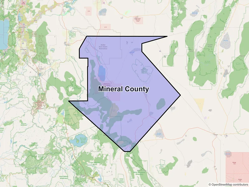 Map of Mineral County, Nevada and ZIP codes