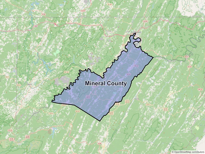 Map of Mineral County, West Virginia and ZIP codes